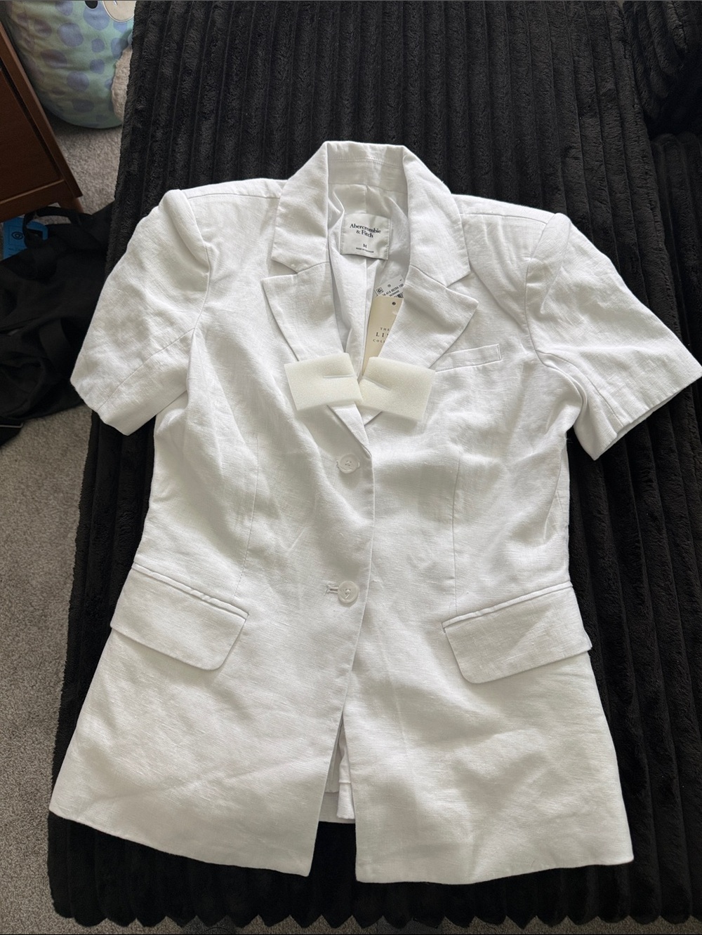 Abercrombie & Fitch White Short Sleeve Linen Blend Blazer